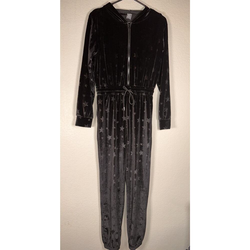 HYK Burnout Star Black Velour Hooded Jumpsuit One Size